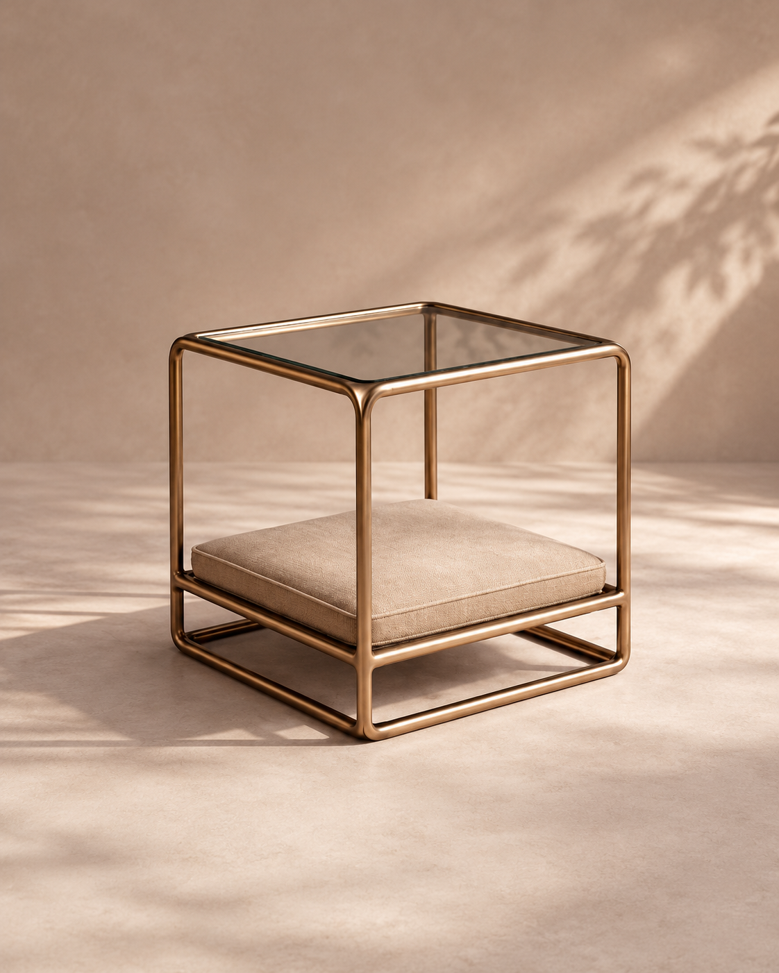 Concept rendering of the side table with glass top and lower cat lounge